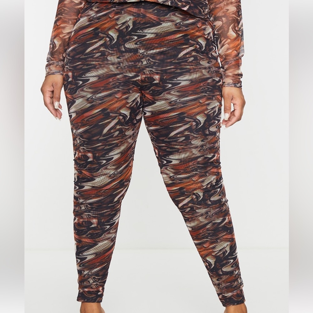 Brown Print Mesh Leggings